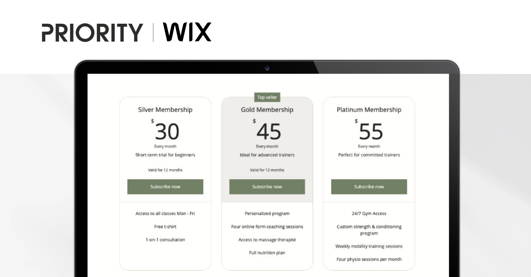 Information on Wix Recurring Payments is displayed on a laptop screen.