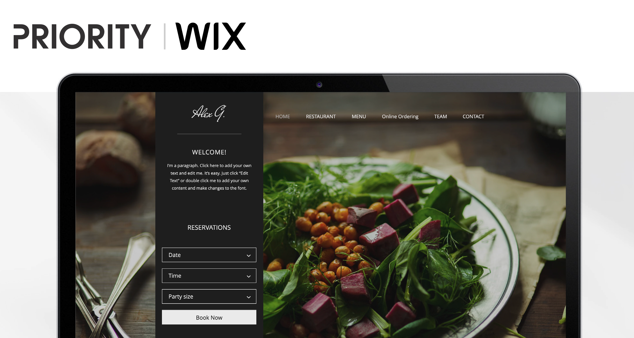 Laptop screen with a restaurant's webpage on it from Wix Restaurants.