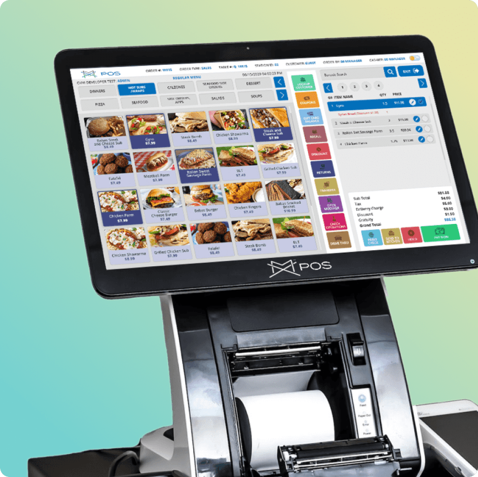 MX POS System Image with gradient background.