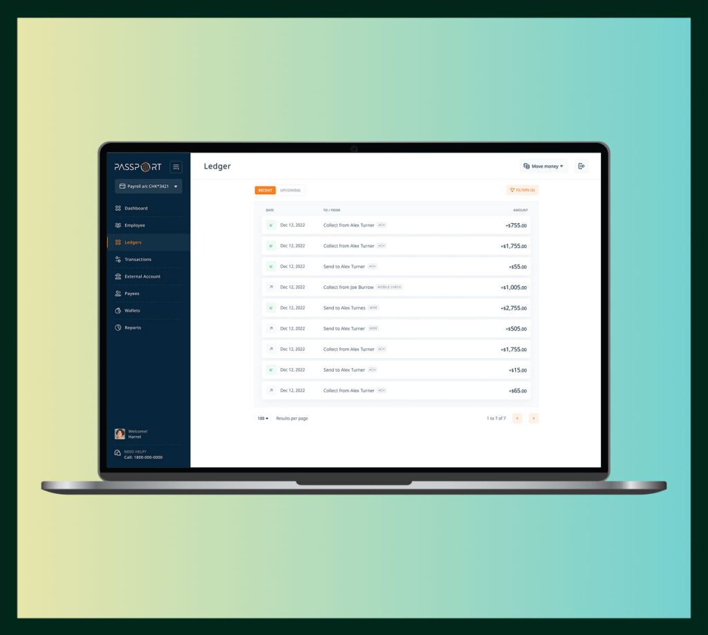 Laptop with Passport ledger information on the screen