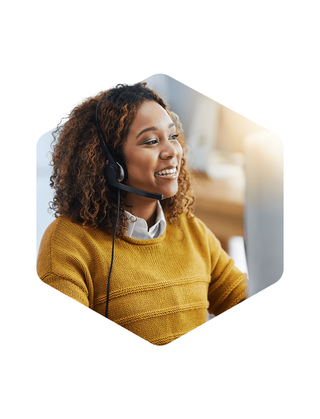 Woman with a headset smiling