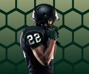 College football player representing student-athlete NIL payments.